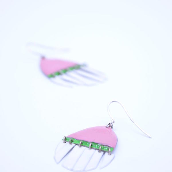 ''Pink'' geometry earrings / Γεωμετρικά σκουλαρίκια - ιδιαίτερο, μοναδικό, μοντέρνο, γυναικεία, ασήμι 925, σμάλτος, αλπακάς, δώρο, σκουλαρίκια, γεωμετρικά σχέδια, χειροποίητα, ethnic, κρεμαστά
