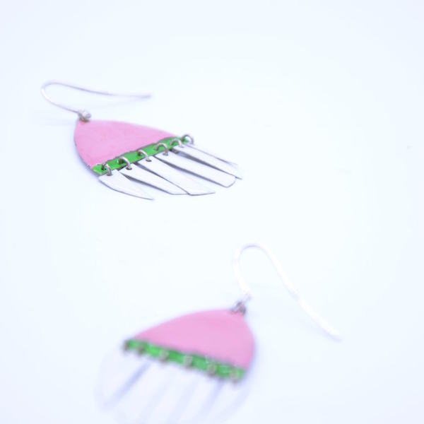 ''Pink'' geometry earrings / Γεωμετρικά σκουλαρίκια - ιδιαίτερο, μοναδικό, μοντέρνο, γυναικεία, ασήμι 925, σμάλτος, αλπακάς, δώρο, σκουλαρίκια, γεωμετρικά σχέδια, χειροποίητα, ethnic, κρεμαστά - 2