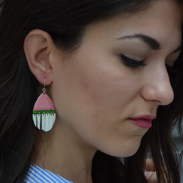 ''Pink'' geometry earrings / Γεωμετρικά σκουλαρίκια - ιδιαίτερο, μοναδικό, μοντέρνο, γυναικεία, ασήμι 925, σμάλτος, αλπακάς, δώρο, σκουλαρίκια, γεωμετρικά σχέδια, χειροποίητα, ethnic, κρεμαστά - 3