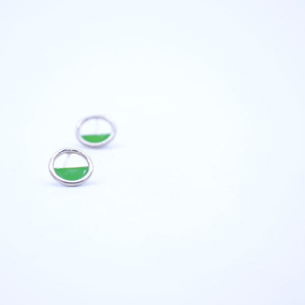 ''Little Greens'' earrings/ Γεωμετρικά σκουλαρίκια με πράσινο χρώμα - ιδιαίτερο, μοναδικό, μοντέρνο, ασήμι 925, σμάλτος, αλπακάς, γεωμετρικά σχέδια, χειροποίητα, casual
