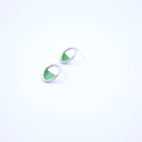''Little Greens'' earrings/ Γεωμετρικά σκουλαρίκια με πράσινο χρώμα - ιδιαίτερο, μοναδικό, μοντέρνο, ασήμι 925, σμάλτος, αλπακάς, γεωμετρικά σχέδια, χειροποίητα, casual - 2