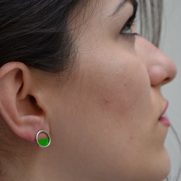 ''Little Greens'' earrings/ Γεωμετρικά σκουλαρίκια με πράσινο χρώμα - ιδιαίτερο, μοναδικό, μοντέρνο, ασήμι 925, σμάλτος, αλπακάς, γεωμετρικά σχέδια, χειροποίητα, casual - 4