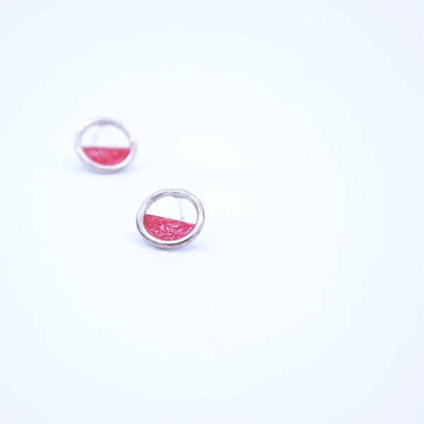 ''Little Reds'' earrings/ Γεωμετρικά σκουλαρίκια σε κόκκινο χρώμα - μοναδικό, μοντέρνο, ασήμι 925, σμάλτος, αλπακάς, κύκλος, σκουλαρίκια, γεωμετρικά σχέδια, χειροποίητα, casual