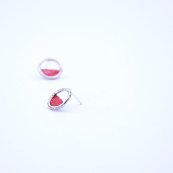 ''Little Reds'' earrings/ Γεωμετρικά σκουλαρίκια σε κόκκινο χρώμα - μοναδικό, μοντέρνο, ασήμι 925, σμάλτος, αλπακάς, κύκλος, σκουλαρίκια, γεωμετρικά σχέδια, χειροποίητα, casual - 2