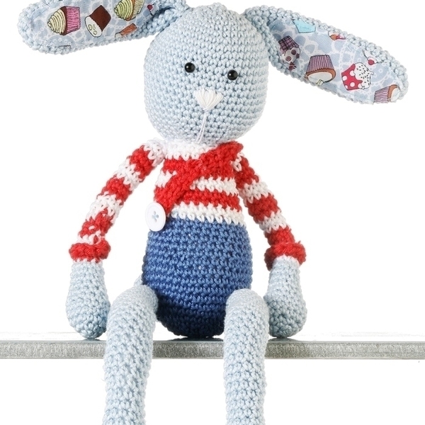 Πλεκτό κουκλάκι λαγουδάκι- William the rabbit - βαμβάκι, διακοσμητικό, πλεκτό, παιχνίδι, ζωάκι, πολυεστέρας, αγόρι, δώρο, crochet, δώρα για βάπτιση, λούτρινα, παιχνίδια, αρκουδάκι, βρεφικά, για παιδιά