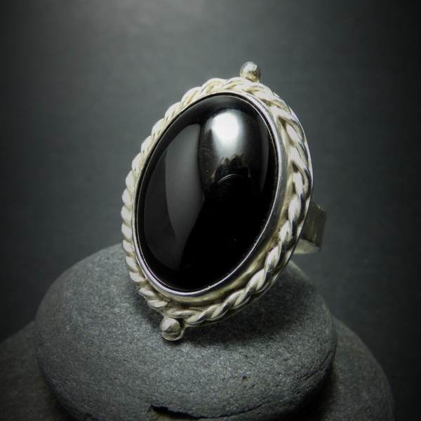 " Magic Black Onyx " - Χειροποίητο επάργυρο δαχτυλίδι με Μαύρο Όνυχα! - ημιπολύτιμες πέτρες, ημιπολύτιμες πέτρες, chic, handmade, βραδυνά, fashion, vintage, κλασσικό, design, ιδιαίτερο, μοναδικό, μοντέρνο, γυναικεία, καλοκαίρι, sexy, ανοιξιάτικο, σύρμα, επάργυρα, επάργυρα, όνυχας, donkey, δαχτυλίδι, δαχτυλίδια, χειροποίητα, δώρα, romantic, απαραίτητα καλοκαιρινά αξεσουάρ, must αξεσουάρ, κλασσικά, γυναίκα, unisex, unique, boho, ethnic, αυξομειούμενα - 2