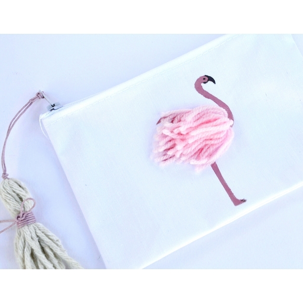 Πορτοφολάκι φλαμίνγκο - ύφασμα, καλοκαιρινό, νήμα, πορτοφολάκι, flamingos - 2