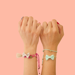 Bow Bracelets Set Mint Polka - ημιπολύτιμες πέτρες, ύφασμα, βαμβάκι, φιόγκος, charms, νήμα, χαολίτης, πουά, κορδόνια, χειροποίητα, romantic, σετ, αυξομειούμενα, σετ κοσμημάτων - 3
