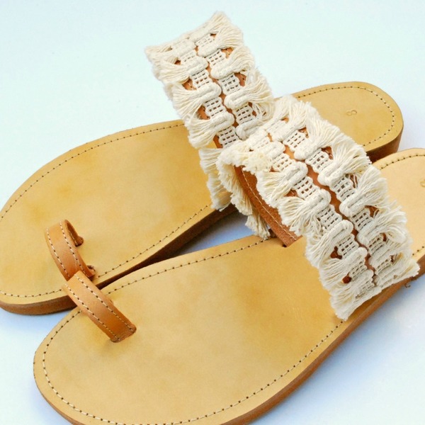 Off white tassel sandals - δέρμα, καλοκαιρινό, με φούντες, σανδάλια, boho - 2