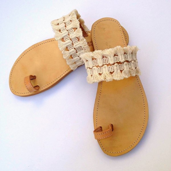 Off white tassel sandals - δέρμα, καλοκαιρινό, με φούντες, σανδάλια, boho - 3