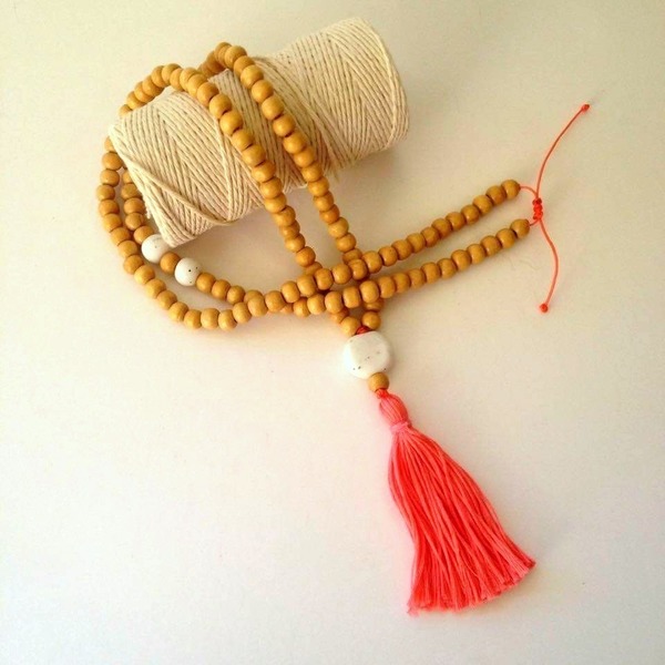 Coral tassel wooden necklace - βαμβάκι, ξύλο, καλοκαιρινό, με φούντες, πηλός, κολιέ, κορδόνια, ξύλινο, boho - 3