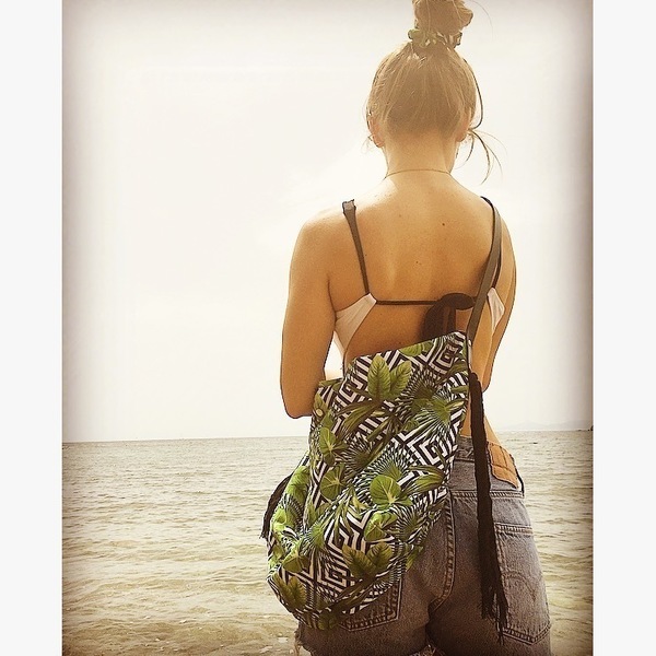 Καλοκαιρινή oversized τσάντα με πολύχρωμο σχέδιο palm trees - ύφασμα, χρωματιστό, καλοκαίρι, τσάντα, χειροποίητα, παραλία, θάλασσα, φύλλο, κρόσσια, θαλάσσης, μεγάλα - 4