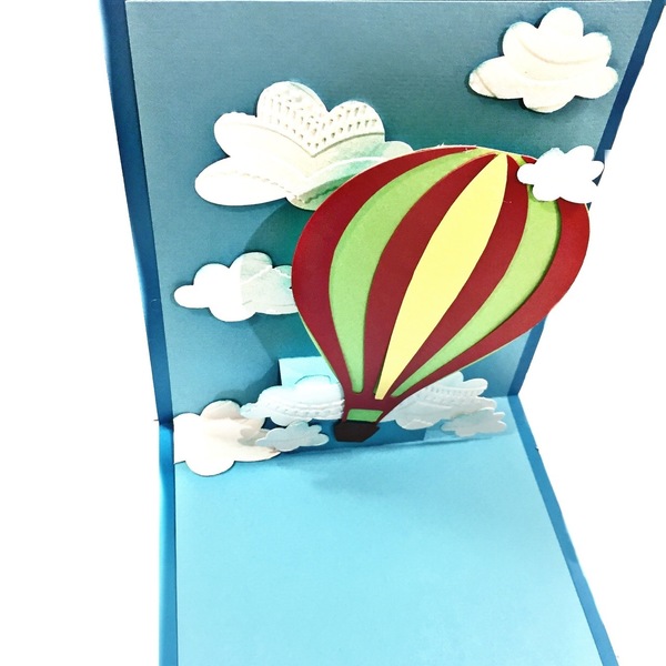 Προσκλητήριο Pop up "αερόστατο" - χαρτί, αερόστατο, παιδί, βάπτιση, βάπτισης