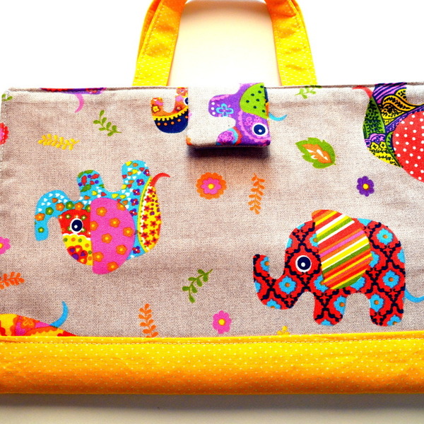 Παιδικη Τσάντα Ζωγραφικής- θηκη "HIPPIE ELEPHANT" art bag - ύφασμα, βαμβάκι, ζωγραφισμένα στο χέρι, μοναδικό, κορίτσι, χειροποίητα, θήκες, ελεφαντάκι, δωράκι, είδη δώρου, boho, θήκες βιβλίων, για παιδιά - 2