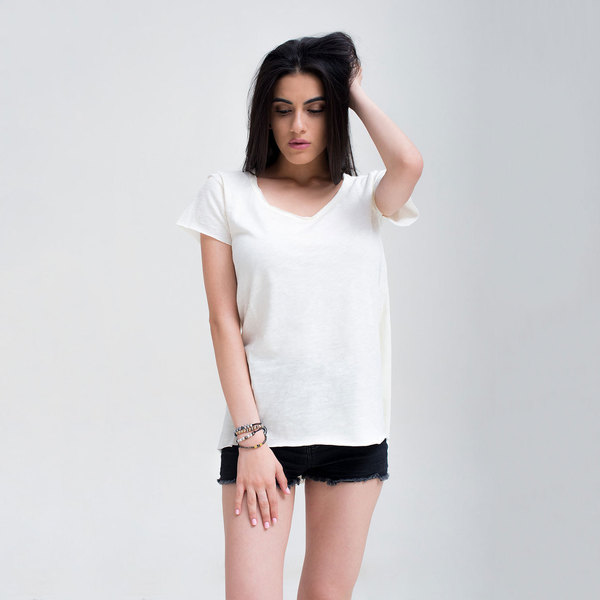 Μπλούζα με V λευκή - βαμβάκι, γυναικεία, t-shirt, casual - 2