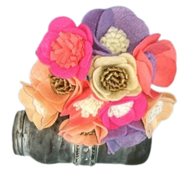 Μπουκετο "Ροζ πανδαισία" - διακοσμητικό, γυαλί, ανοιξιάτικο, στεφάνια, χειροποίητα, λουλούδι, διακοσμητικά