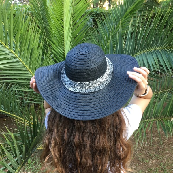 Καπέλο Black & white hat - κρόσσια, αξεσουάρ παραλίας, ψάθινα - 2