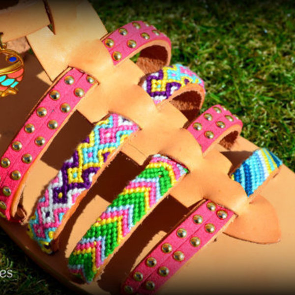 Boho Gladiator Sandals- Δερμάτινα σάνδαλια "ΜΑΡΙΑΝΝΑ" - δέρμα, handmade, μακραμέ, μακραμέ, χειροποίητα, boho, φλατ - 3