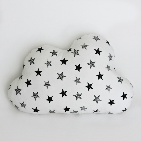 Μαξιλάρι λευκό σύννεφο με αστεράκια - ύφασμα, κορίτσι, αγόρι, για παιδιά, μαξιλάρια