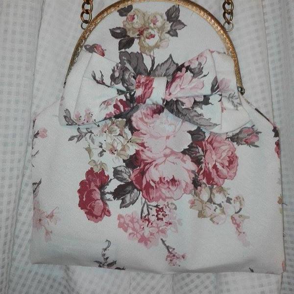 Vintage floral bag - βαμβάκι, φιόγκος, vintage, λουλούδια, χιαστί, τσάντα, φλοράλ, romantic, στυλ φιόγκος - 3