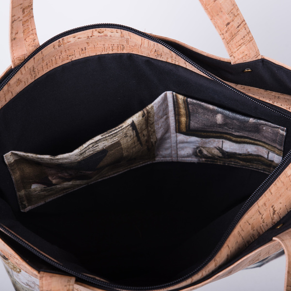 Τσάντα Ώμου " Victorian Αge of Αnimals" - ύφασμα, ώμου, τσάντα, χειροποίητα, φελλός, tote - 4