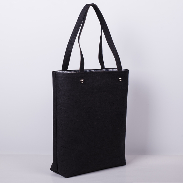 Τσάντα Ώμου "Total black " - ύφασμα, ώμου, τσάντα, χειροποίητα, φελλός, tote