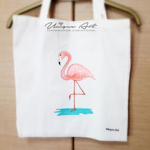 Tote Bag Flamingo! - ύφασμα, chic, ζωγραφισμένα στο χέρι, καλοκαίρι, ώμου, τσάντα, μεγάλες, παραλία, all day, απαραίτητα καλοκαιρινά αξεσουάρ, must αξεσουάρ, unique, flamingos, θαλάσσης, tote, πάνινες τσάντες, φθηνές - 4