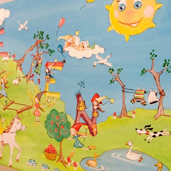 40*50 παιδικός πίνακας "Μαγισσουλες παντού" - καμβάς, κορίτσι, ακρυλικό, παιδικοί πίνακες - 3