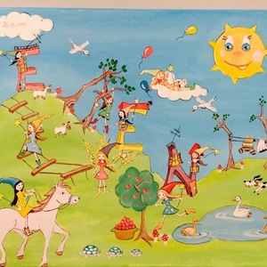 40*50 παιδικός πίνακας "Μαγισσουλες παντού" - καμβάς, κορίτσι, ακρυλικό, παιδικοί πίνακες - 4