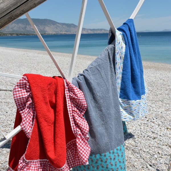 RED BEACH TOWEL - βαμβάκι, δαντέλα, καλοκαίρι, πετσέτα, χειροποίητα, παραλία, θάλασσα - 4