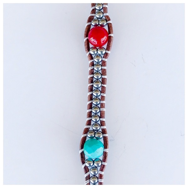 Turquoise & Coral Leather wrap bracelet - δέρμα, chic, handmade, κοράλλι, μοναδικό, ασήμι 925, χαολίτης, αιματίτης, βραχιόλι, χειροποίητα, boho - 4