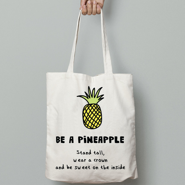 ❤Be a pineapple!❤ | Υφασμάτινη τσάντα, 100% cotton. - ύφασμα, βαμβάκι, εκτύπωση, fashion, μόδα, γυναικεία, καλοκαίρι, δώρο, τσάντα, street style, summer, παραλία, all day, δωράκι, απαραίτητα καλοκαιρινά αξεσουάρ, γυναίκα, casual, unique, θαλάσσης, all season - 3