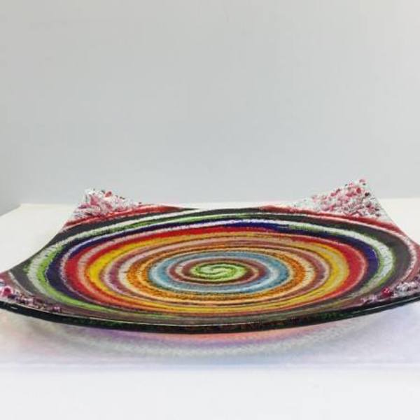 Τετράγωνη πιατέλα με πολύχρωμη σπείρα από γυαλί - γυαλί - 4