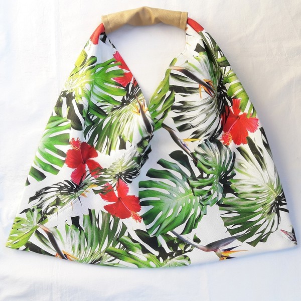 "tropical" τσάντα+τσαντάκι - καλοκαιρινό, καλοκαίρι, ώμου, λουλούδια, πετσέτα, τσάντα, χειροποίητα, summer, παραλία, φλοράλ, αξεσουάρ, minimal, δερματίνη - 3