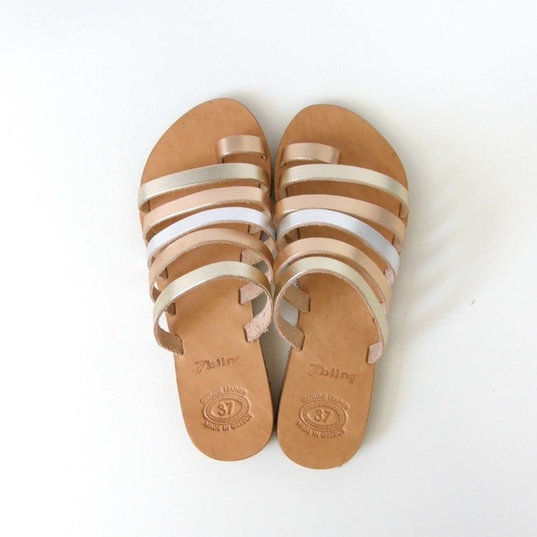 Three Golds sandals - δέρμα, καλοκαίρι, επιχρυσωμένα, σανδάλια, ethnic, αρχαιοελληνικό, φλατ, slides