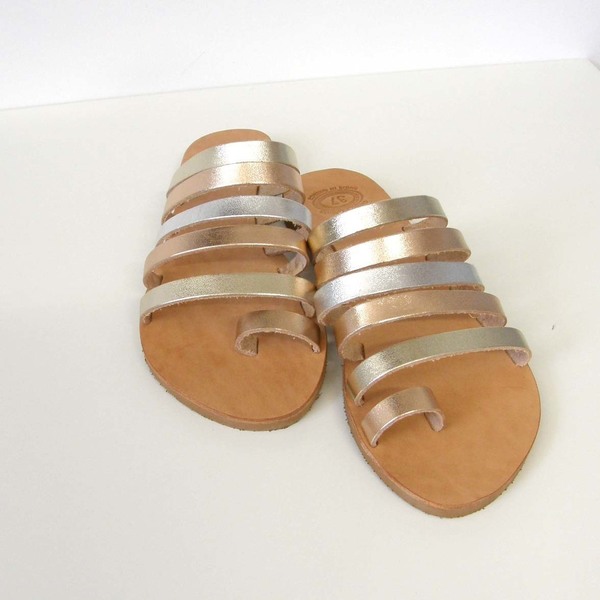 Three Golds sandals - δέρμα, καλοκαίρι, επιχρυσωμένα, σανδάλια, ethnic, αρχαιοελληνικό, φλατ, slides - 4