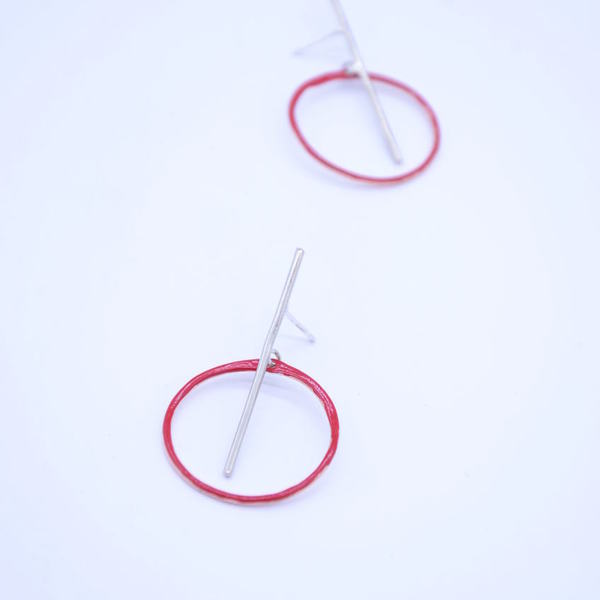 Σκουλαρίκια "κόκκινος κύκλος" - ιδιαίτερο, μοναδικό, μοντέρνο, γυναικεία, ασήμι 925, σμάλτος, χαλκός, αλπακάς, δώρο, σκουλαρίκια, γεωμετρικά σχέδια, χειροποίητα, minimal - 2