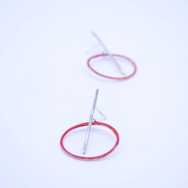 Σκουλαρίκια "κόκκινος κύκλος" - ιδιαίτερο, μοναδικό, μοντέρνο, γυναικεία, ασήμι 925, σμάλτος, χαλκός, αλπακάς, δώρο, σκουλαρίκια, γεωμετρικά σχέδια, χειροποίητα, minimal