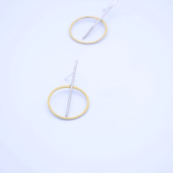 Σκουλαρίκια "κίτρινος κύκλος'' - ιδιαίτερο, μοναδικό, μοντέρνο, γυναικεία, ασήμι 925, σμάλτος, αλπακάς, δώρο, σκουλαρίκια, γεωμετρικά σχέδια, χειροποίητα, minimal - 2