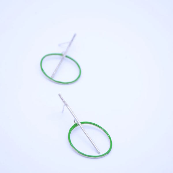 Σκουλαρίκια "πράσινος κύκλος'' - ιδιαίτερο, μοναδικό, μοντέρνο, γυναικεία, ασήμι 925, σμάλτος, αλπακάς, δώρο, σκουλαρίκια, γεωμετρικά σχέδια, χειροποίητα, minimal - 2