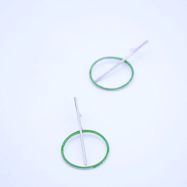 Σκουλαρίκια "πράσινος κύκλος'' - ιδιαίτερο, μοναδικό, μοντέρνο, γυναικεία, ασήμι 925, σμάλτος, αλπακάς, δώρο, σκουλαρίκια, γεωμετρικά σχέδια, χειροποίητα, minimal - 3