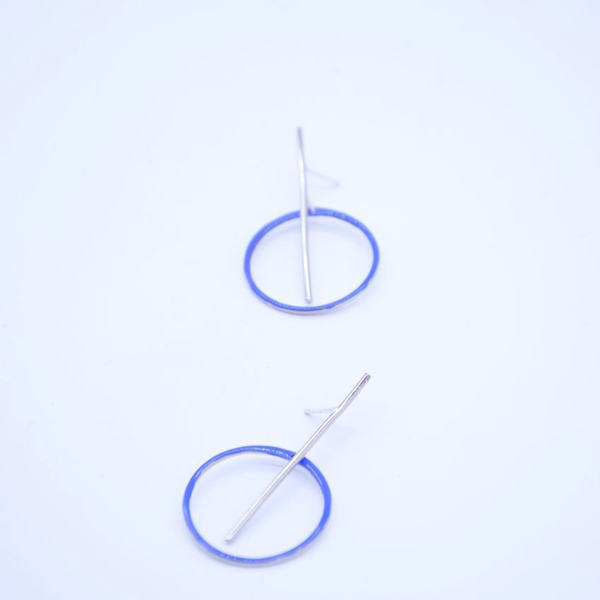Σκουλαρίκια "μπλε κύκλος'' - ιδιαίτερο, μοντέρνο, γυναικεία, ασήμι 925, σμάλτος, αλπακάς, δώρο, σκουλαρίκια, γεωμετρικά σχέδια, χειροποίητα, minimal - 2