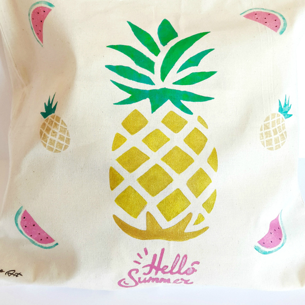 Τσάντα παραλίας | Tote bag Pineapple!!! - ύφασμα, chic, καλοκαιρινό, ζωγραφισμένα στο χέρι, μοντέρνο, γυναικεία, καλοκαίρι, ώμου, τσάντα, μεγάλες, καρπούζι, παραλία, all day, unique, θαλάσσης, tote, πάνινες τσάντες, φθηνές - 3