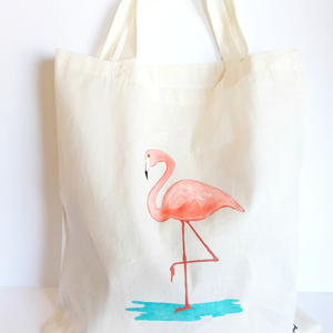 Tote Bag Flamingo! - ύφασμα, chic, ζωγραφισμένα στο χέρι, καλοκαίρι, ώμου, τσάντα, μεγάλες, παραλία, all day, απαραίτητα καλοκαιρινά αξεσουάρ, must αξεσουάρ, unique, flamingos, θαλάσσης, tote, πάνινες τσάντες, φθηνές