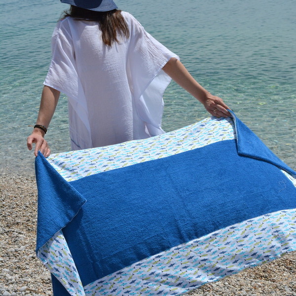 Sardela beach towel - βαμβάκι, chic, ιδιαίτερο, καλοκαίρι, πετσέτα, χειροποίητα, παραλία, απαραίτητα καλοκαιρινά αξεσουάρ, must, unique, δώρα για γυναίκες - 4