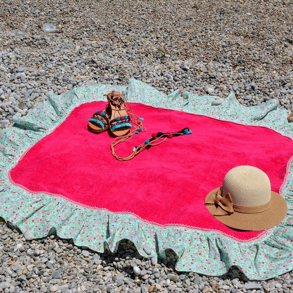 Mint floral beach towel - βαμβάκι, chic, δαντέλα, καλοκαίρι, κορίτσι, πετσέτα, χειροποίητα, summer, παραλία, romantic, απαραίτητα καλοκαιρινά αξεσουάρ, must αξεσουάρ, unique, δώρα για γυναίκες - 2