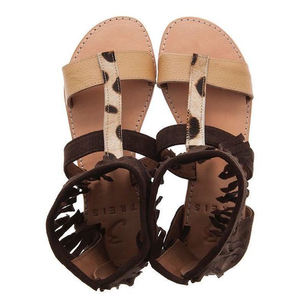 SOFIA boho sandals καστορι , δέρμα. - δέρμα, animal print, σανδάλια, boho, φλατ, ankle strap