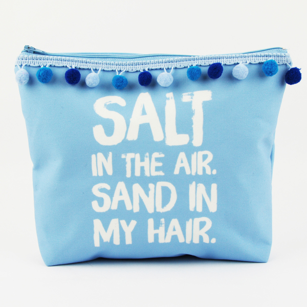 Νεσεσέρ υφασμάτινο γαλάζιο με μπλε και γαλάζιο πον πον - Salt in the air. Sand in my hair - ύφασμα, βαμβάκι, clutch, pom pom, pom pom, χειροποίητα