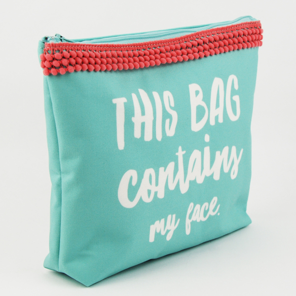 Νεσεσέρ υφασμάτινο βεραμάν με κοραλί τρέσα - This bag contains my face - ύφασμα, βαμβάκι, clutch, χειροποίητα - 2