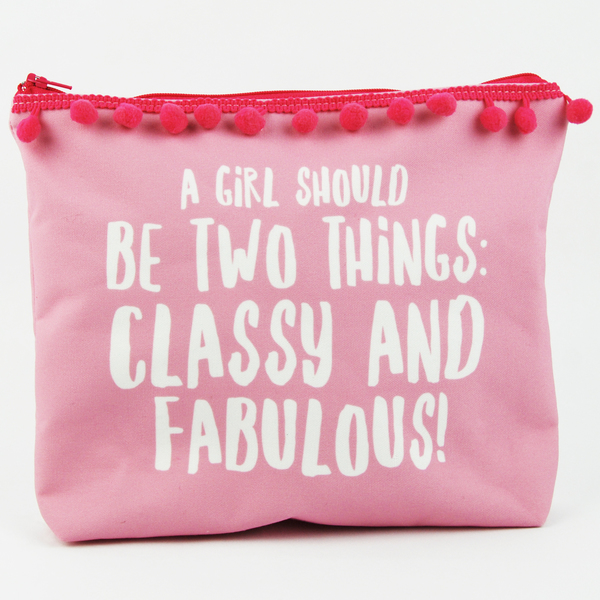 Νεσεσέρ υφασμάτινο ροζ με φούξια πον πον - A girl should be two things: classy and fabulous - ύφασμα, βαμβάκι, clutch, pom pom, pom pom, χειροποίητα